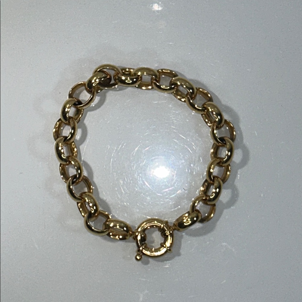 NWOT Designer Gold Plated Bronze Chunky Custom Clasp Link Bracelet